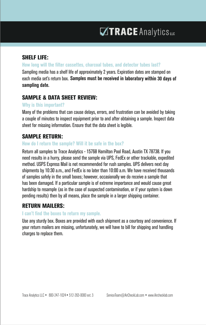 AirCheck Kit Troubleshooting Guide K810 shelf life