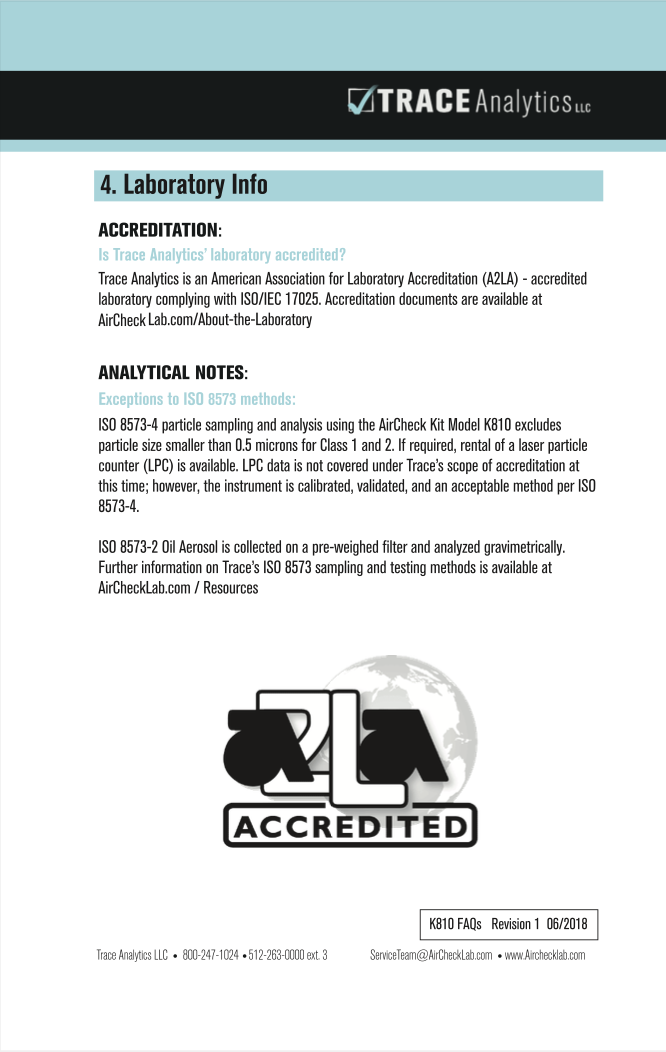 AirCheck Kit Troubleshooting Guide K810 laboratory info