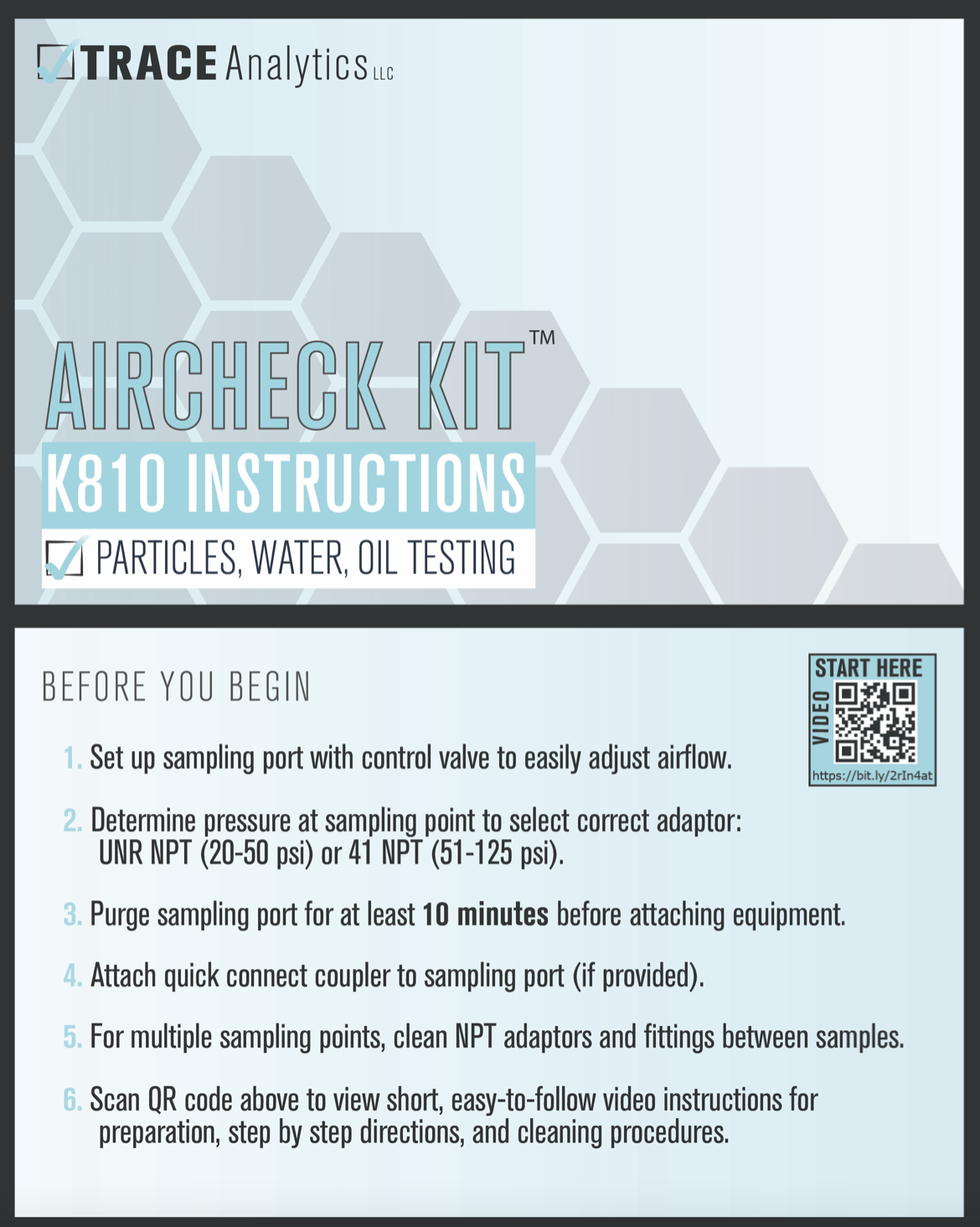 AirCheck ™ Kit K810 Manual - Trace Analytics, the AirCheck Lab