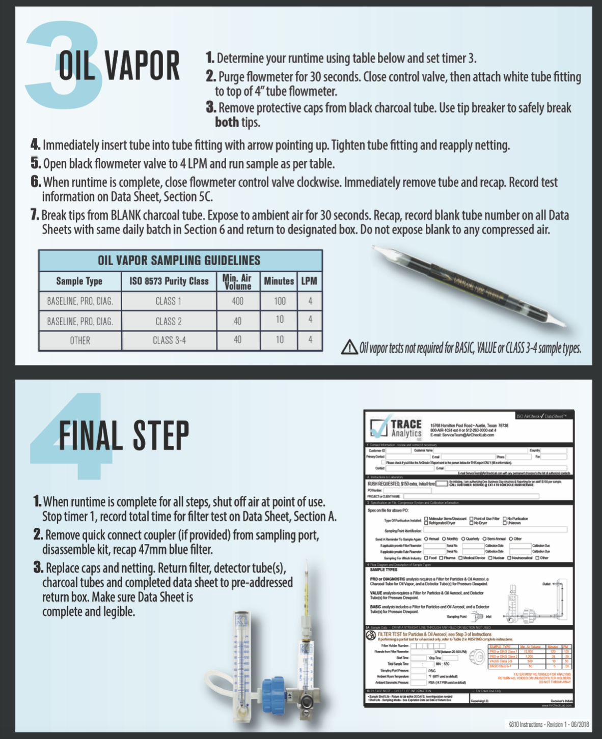 Instrucciones del kit AirCheck K810 Vapor de aceite