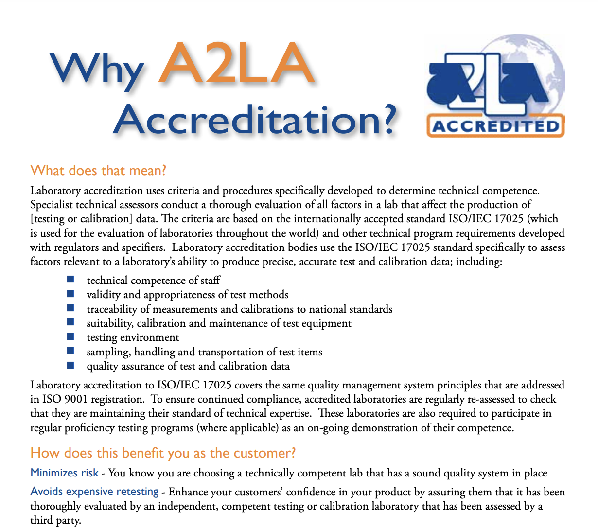 Trace Analytics A2LA Accreditation for Compressed Air Testing