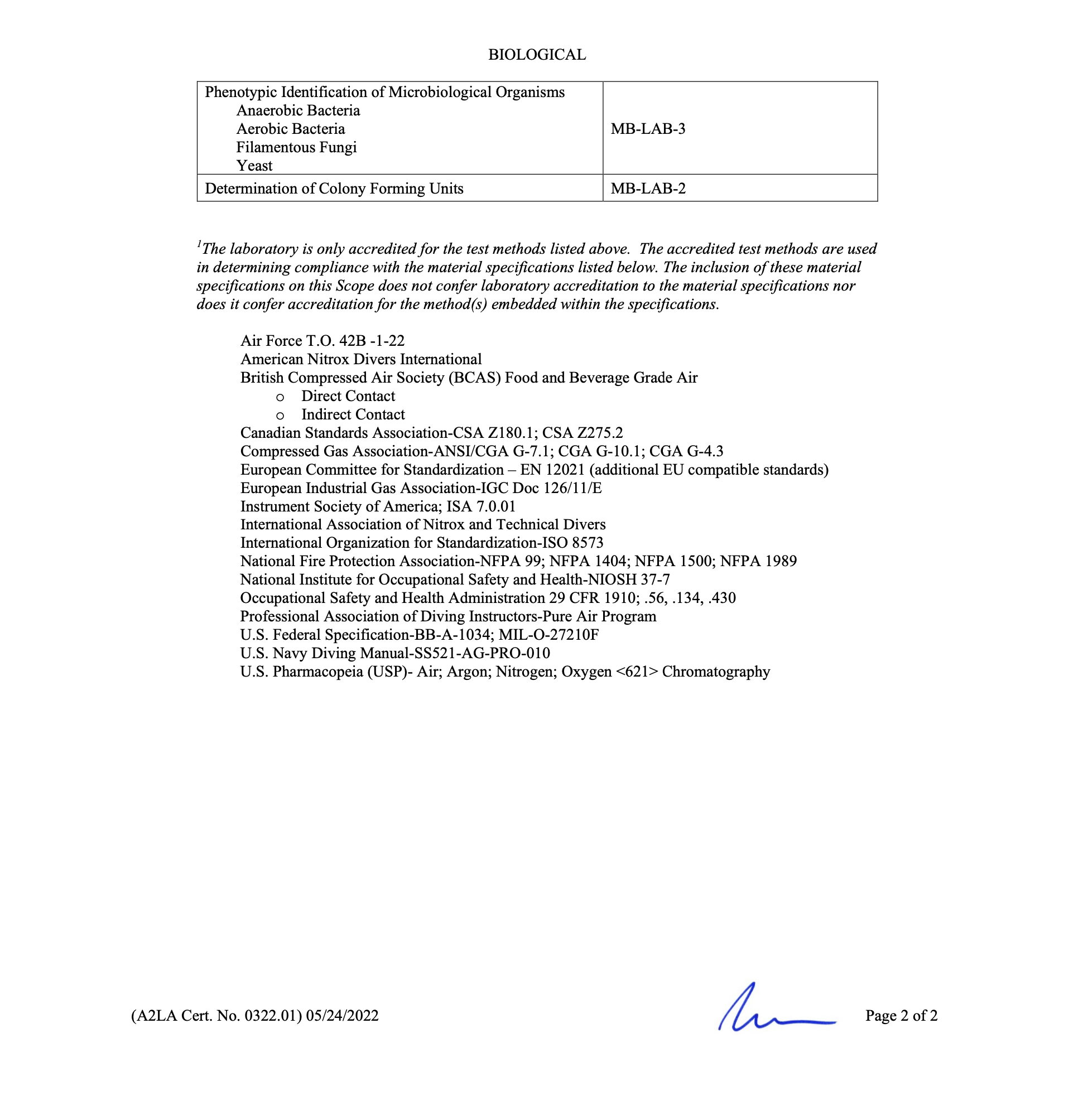 Trace Analytics A2LA Accreditation Certificate
